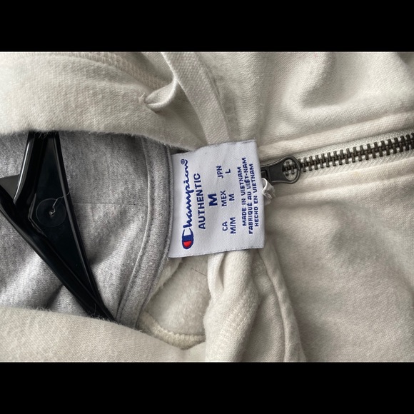 White Authentic Champion Hoodie Zip Up Size M - Picture 3 of 5